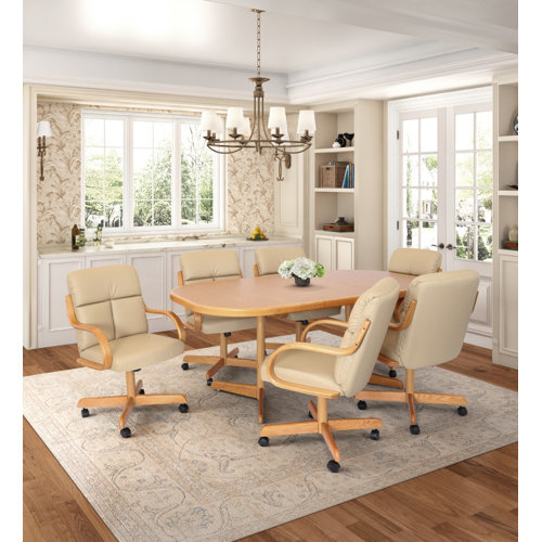 7Piece Extendable DoublePedestal Caster Dining Set